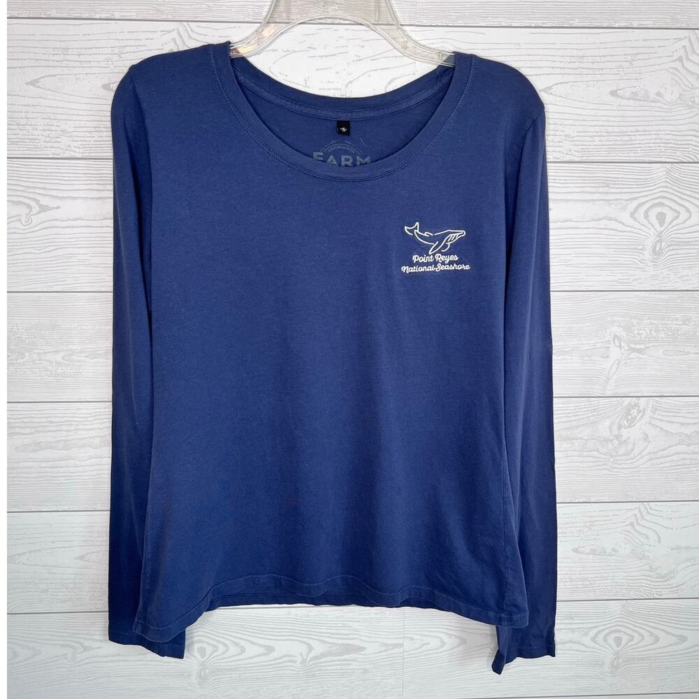 Point Reyes Farm Fresh Long Sleeve Shirt Blue Large Whale Graphic Coastal Size S